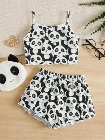 Very cute panda all-over print short tops for kids