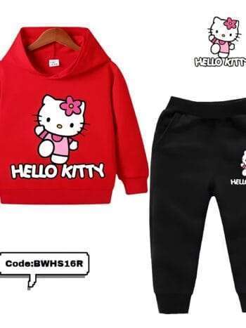 Children's Red Hoodie and Black Pants Set - Hello Kitty Design