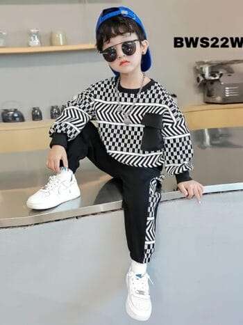 Kids Fashionable Sweater Set, Kids Clothing Print and Trousers Two-Piece Set