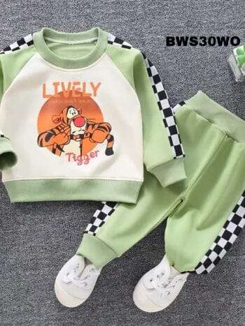 Kids Fashionable Sweater Set, Kids Clothing Print and Trousers Two-Piece Set