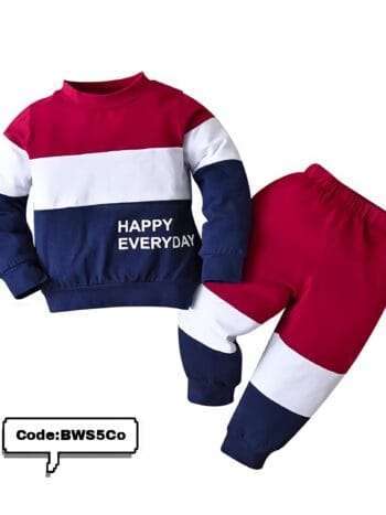 Children's comfortable jumper and pants set - "HAPPY EVERYDAY" red and navy blue combination