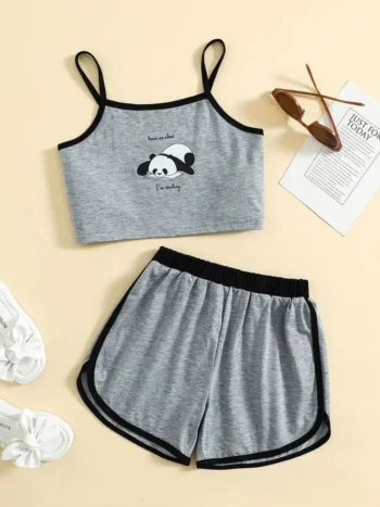 Very cute Little panda print short tops for kids